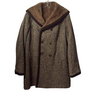 Vintage Unisex Reversable Brown Tweed Winter Fall Pea Coat